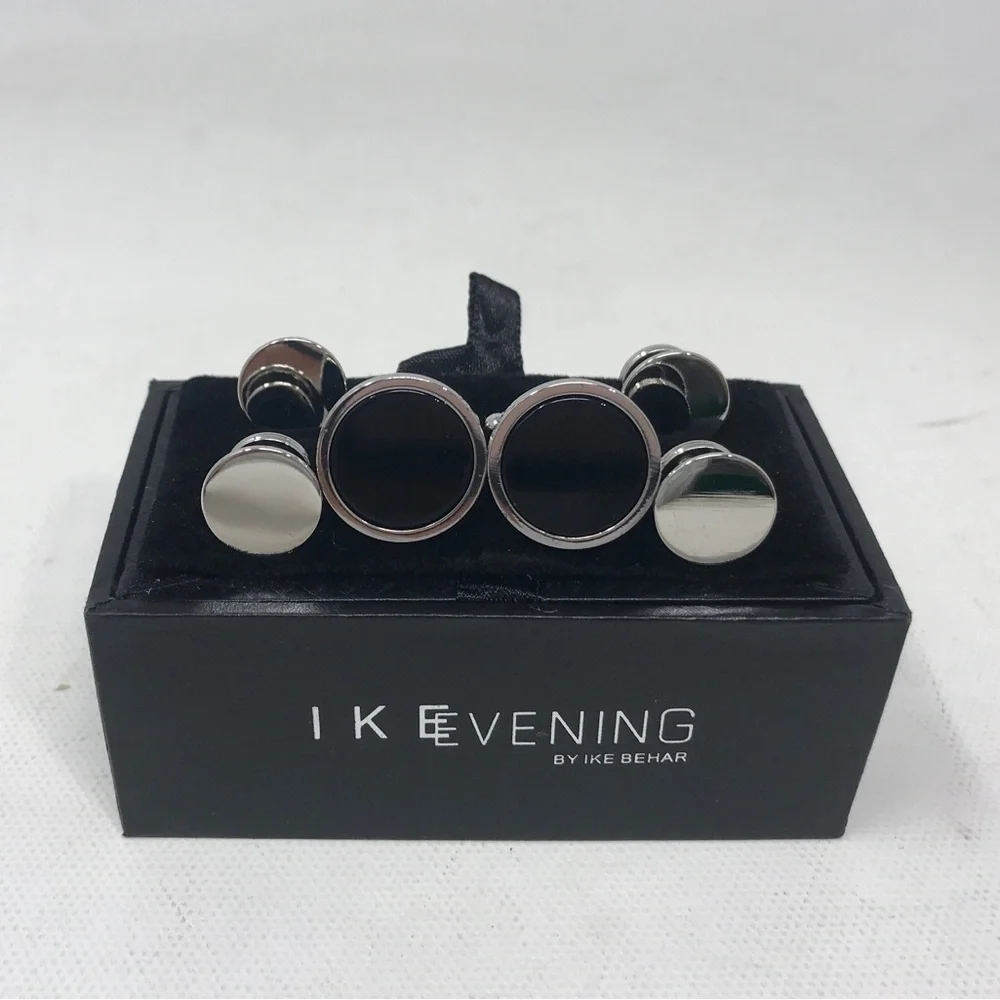 Ike Behar 6 Piece Stud/Cufflink Set, New in Box - Black/Silver